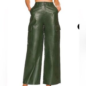 Revolve L’ACADEMIE Forrest Dark Green Leather Cargo Pants